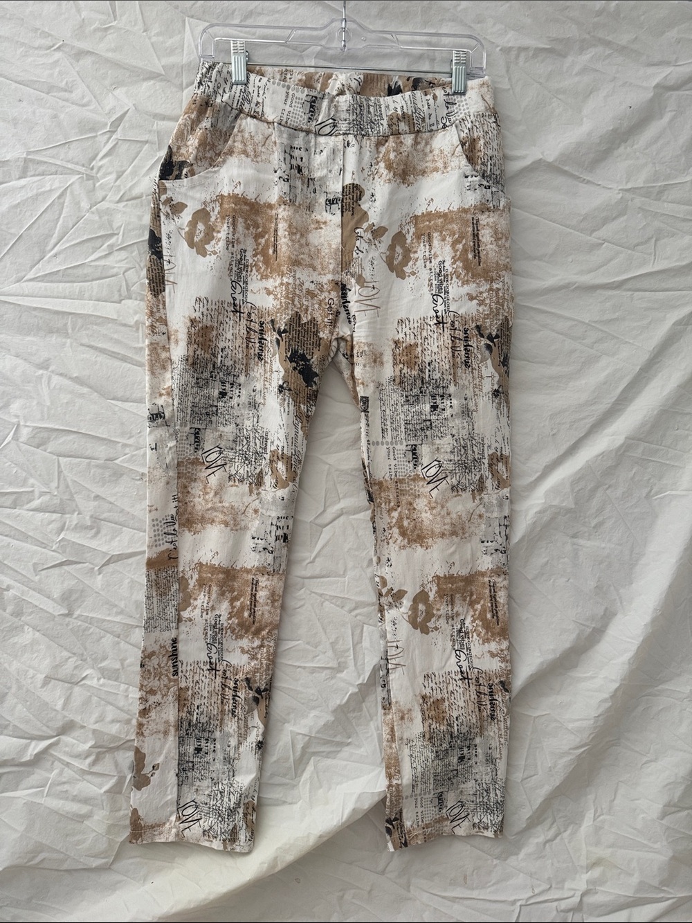 Tina Steven’s Made in Italy Printed Women's Trousers in Cream and Brown